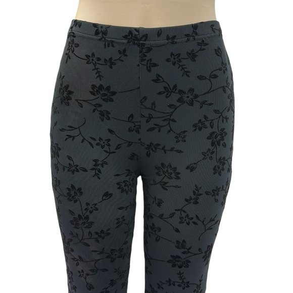 Black Mesh Floral Velvet Fully Lined High Waist Flare Stretch Pants Womens Small - Picture 4 of 15